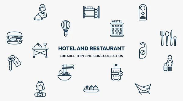 Concept Hotel Restaurant Web Icons Outline Style Thin Line Icons — Stok Vektör