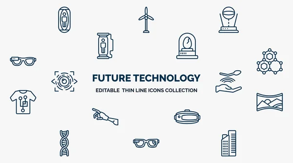 Concept Future Technology Web Icons Outline Style Thin Line Icons — Vetor de Stock