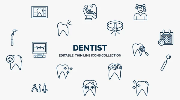 Concept Dentist Web Icons Outline Style Thin Line Icons Dental — ストックベクタ