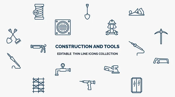Concept Construction Tools Web Icons Outline Style Thin Line Icons — Image vectorielle