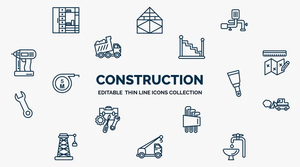 Concept Construction Web Icons Outline Style Thin Line Icons Big — Image vectorielle