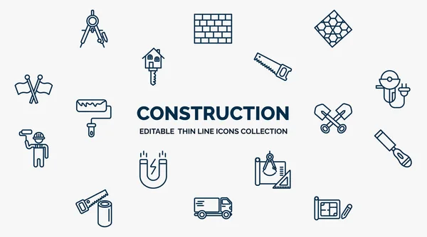 Concept Construction Web Icons Outline Style Thin Line Icons Drawing — 图库矢量图片