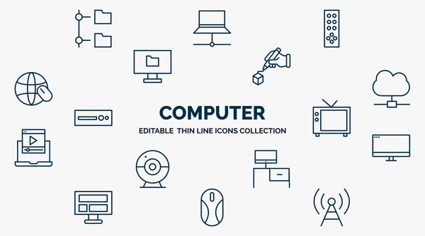 Concept Computer Web Icons Outline Style Thin Line Icons Connected — Vetor de Stock