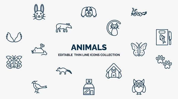 Concept Animals Web Icons Outline Style Thin Line Icons Cute —  Vetores de Stock