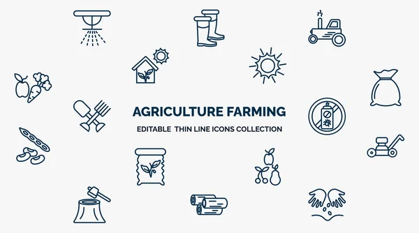 Concept Agriculture Farming Web Icons Outline Style Thin Line Icons — Vector de stock