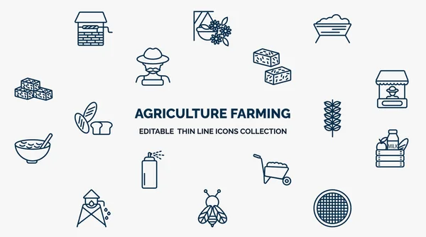 Concept Agriculture Farming Web Icons Outline Style Thin Line Icons — Vector de stock