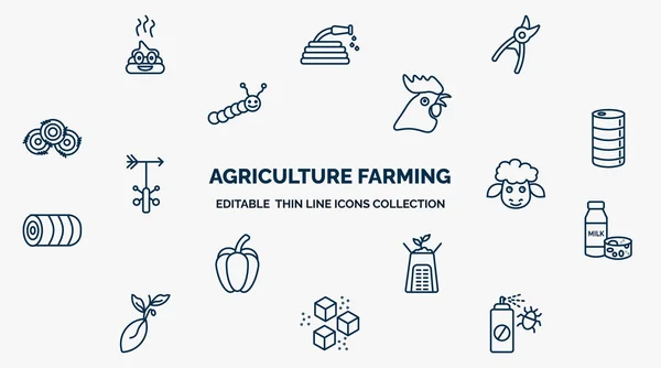 Concept Agriculture Farming Web Icons Outline Style Thin Line Icons — Stock Vector