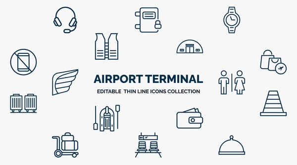 Concept Airport Terminal Web Icons Outline Style Thin Line Icons — Stock Vector