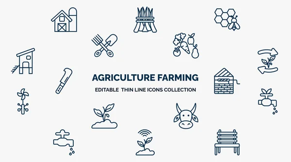 Concept Agriculture Farming Web Icons Outline Style Thin Line Icons — Archivo Imágenes Vectoriales