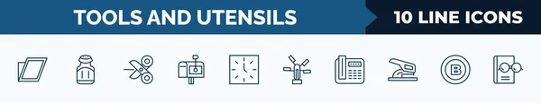 Set Tools Utensils Web Icons Outline Style Thin Line Icons — Archivo Imágenes Vectoriales