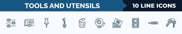 Set Tools Utensils Web Icons Outline Style Thin Line Icons — Archivo Imágenes Vectoriales