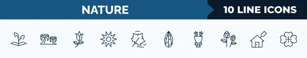 Set Nature Web Icons Outline Style Thin Line Icons Grows —  Vetores de Stock