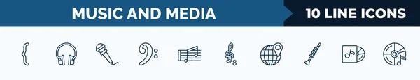 Set Music Media Web Icons Outline Style Thin Line Icons — Stock vektor