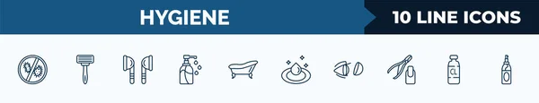 Set Hygiene Web Icons Outline Style Thin Line Icons Antibacterial — Archivo Imágenes Vectoriales