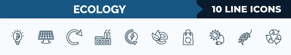 Set Ecology Web Icons Outline Style Thin Line Icons Eco — Vector de stock