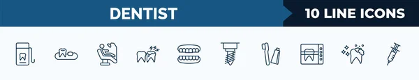 Set Dentist Web Icons Outline Style Thin Line Icons Dental — Archivo Imágenes Vectoriales
