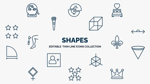 Concept of shapes web icons in outline style. thin line icons such as skull and snake, wedding night, rectangular prism, 180 degrees angle, fleur de lis, inverted cone, cube geometrical, star with — Stock Illustration Concept Shapes Web Icons Outline Style Thin Line Icons Skull Vector Graphics