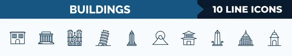 Set Buildings Web Icons Outline Style Thin Line Icons Prison — ストックベクタ