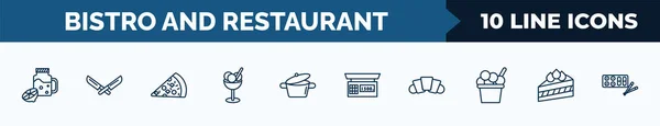 Set Bistro Restaurant Web Icons Outline Style Thin Line Icons — Stok Vektör