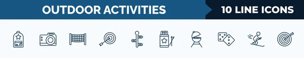 Set Outdoor Activities Web Icons Outline Style Thin Line Icons — Archivo Imágenes Vectoriales