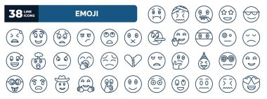 set of emoji web icons in outline style. thin line icons such as nauseated emoji, desperate emoji, worried muted disappointed pensive hypnotized hugging silent , disgusted vector.