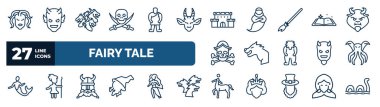 set of fairy tale web icons in outline style. thin line icons such as female medusa, jolly roger, castle, fairy tale, werewolf, cthulhu, dwarf, centaur vector.