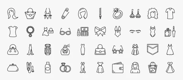 Set Woman Clothing Icons Outline Style Thin Line Icons Female — Stok Vektör