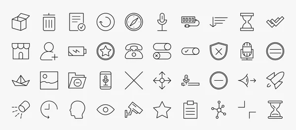 Set User Interface Icons Outline Style Thin Line Icons Open — Stok Vektör