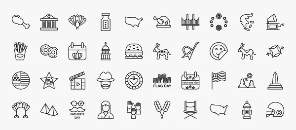 Set United States America Icons Outline Style Thin Line Icons — ストックベクタ