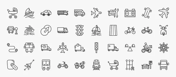 Set Transport Icons Outline Style Thin Line Icons Babysitter Auto — Stok Vektör