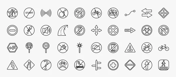 Set Traffic Signs Icons Outline Style Thin Line Icons End — Stockvektor
