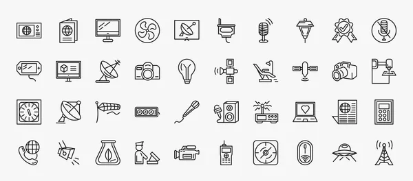 Set Technology Icons Outline Style Thin Line Icons World News — 图库矢量图片