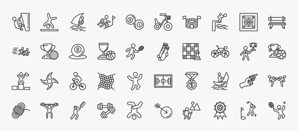 Set Sports Icons Outline Style Thin Line Icons Climber Windsurf — Vector de stock