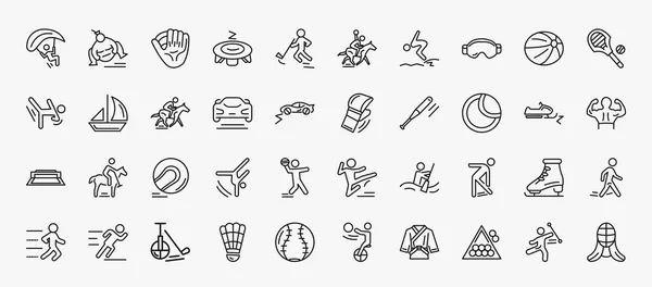 Set Sport Icons Outline Style Thin Line Icons Paragliding Baseball — Vector de stock