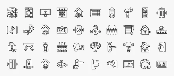 Set Smart Home Icons Outline Style Thin Line Icons Mobility — Stockvektor