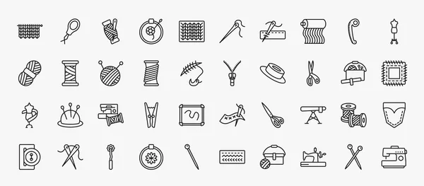 Set Sew Icons Outline Style Thin Line Icons Hand Craft — 图库矢量图片