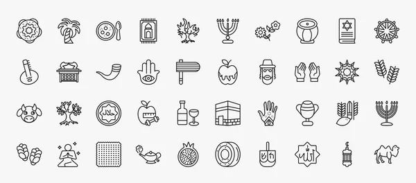 Set Religion Icons Outline Style Thin Line Icons Jewish Bagels — Image vectorielle