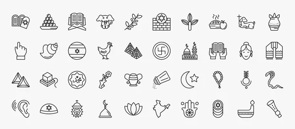 Set Religion Icons Outline Style Thin Line Icons Halakha Holy — Stockvektor