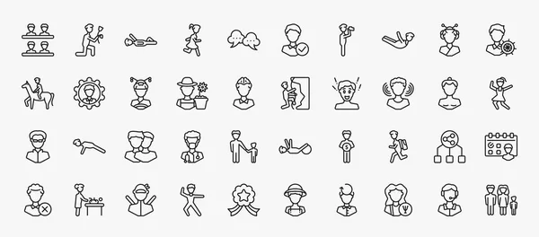 Set People Icons Outline Style Thin Line Icons Classes Iying — Stock Vector