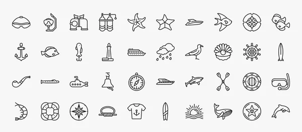 Set Nautical Icons Outline Style Thin Line Icons Swimming Glasses — Vector de stock