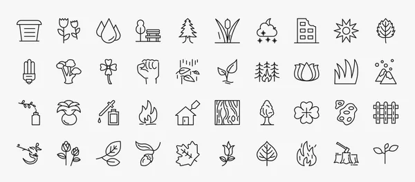 Set Nature Icons Outline Style Thin Line Icons Flowerpot Raindrop — Vector de stock