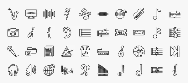 Set Music Media Icons Outline Style Thin Line Icons Jazz — Wektor stockowy