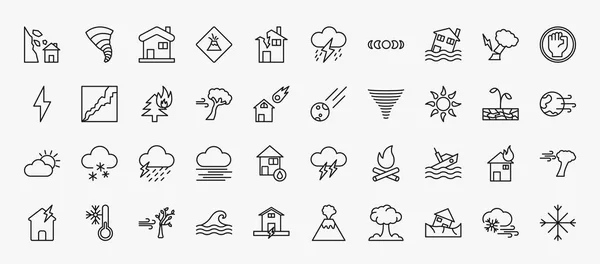 Set Meteorology Collection Icons Outline Style Thin Line Icons Avalanche — Διανυσματικό Αρχείο