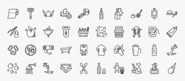 Set Hygiene Icons Outline Style Thin Line Icons Paper Towel — Stockvektor