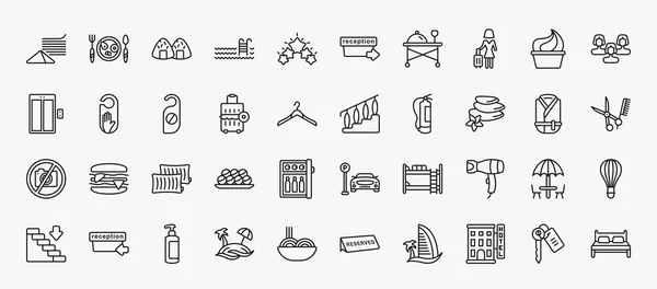 Set Hotel Restaurant Icons Outline Style Thin Line Icons Napkins — Vettoriale Stock