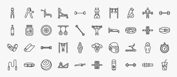 Set Gym Fitness Icons Outline Style Thin Line Icons Sport — Stockvektor