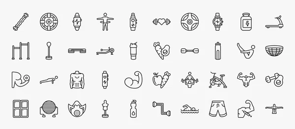 Set Gym Fitness Icons Outline Style Thin Line Icons Sport — ストックベクタ