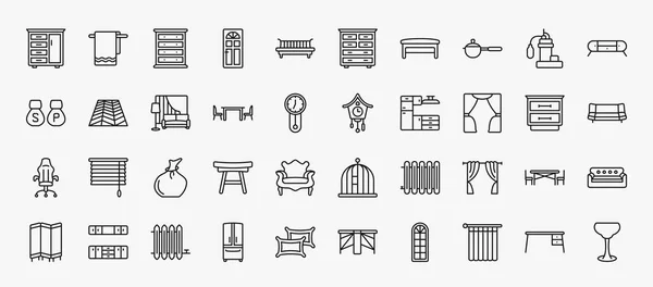 Set Furniture Household Icons Outline Style Thin Line Icons Drawers — Stockvektor