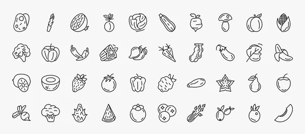 Set Fruits Vegetables Icons Outline Style Thin Line Icons Potatoes — Stockvektor