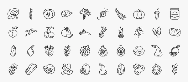 Set Fruits Vegetables Icons Outline Style Thin Line Icons Basil — Stok Vektör